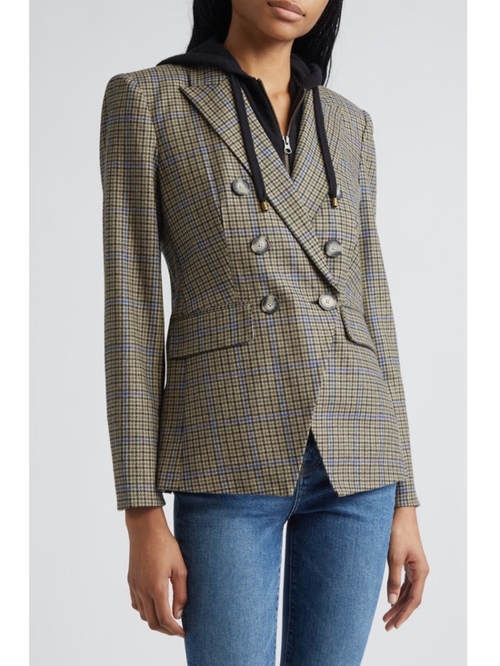 Veronica Beard Miller Houndstooth Check Dickey Jacket In Moss Brown Multi Sz 6